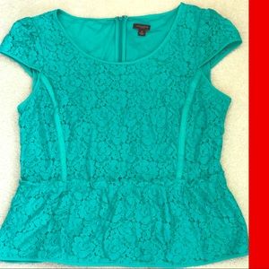Ann Taylor top peplum style lace M teal